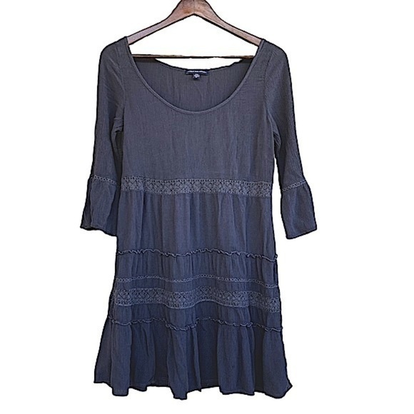 American Eagle Outfitters Dresses & Skirts - American Eagle Outfitters Grey Gauze Swing Dress 3/4 Sleeve Scoop Neck Size M